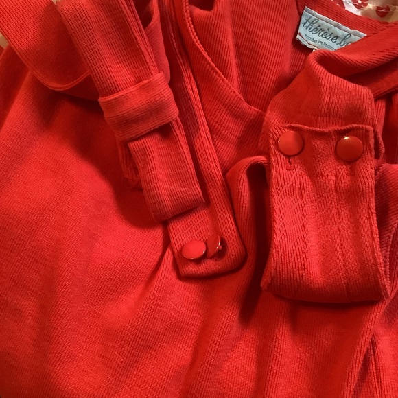THERESE BAUMAIRE Paris Vintage Red Midi Dress Belt Ruffle 38 (size 8) - Picture 5 of 6